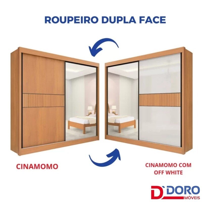 Guarda-roupa Casal 2,20m Titanium Cinamomo/Off Ripado 2 Portas 6 Gavetas 100% MDF - D Doro - Imagem 3