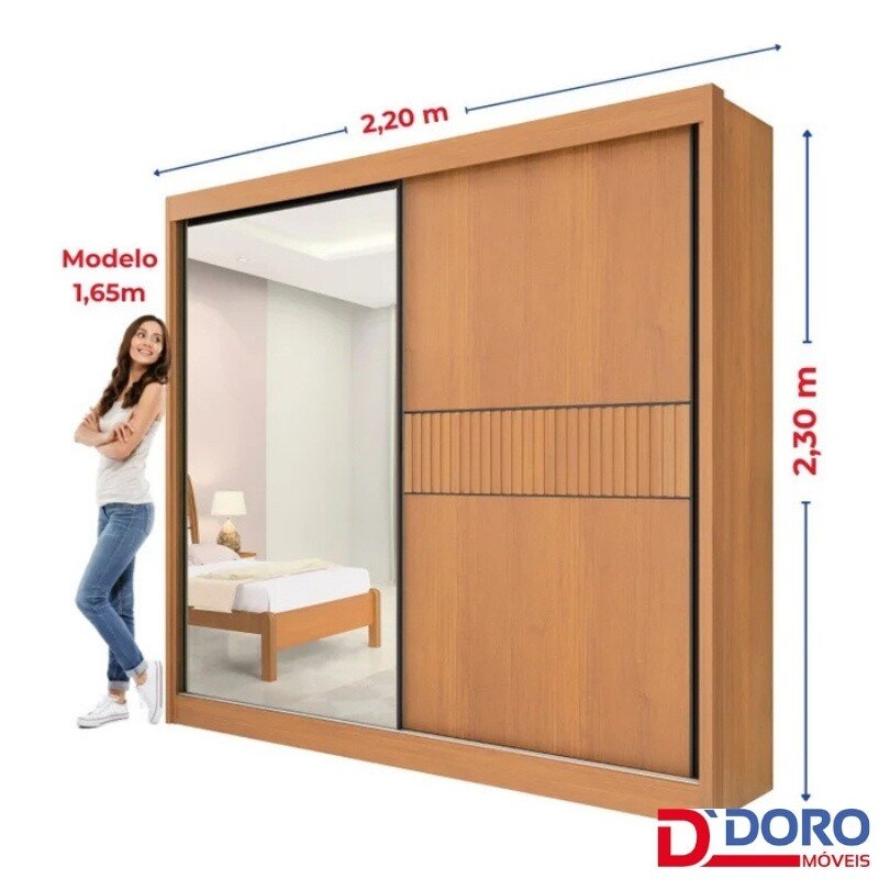 Guarda-roupa Casal 2,20m Titanium Cinamomo/Off Ripado 2 Portas 6 Gavetas 100% MDF - D Doro - Imagem 11