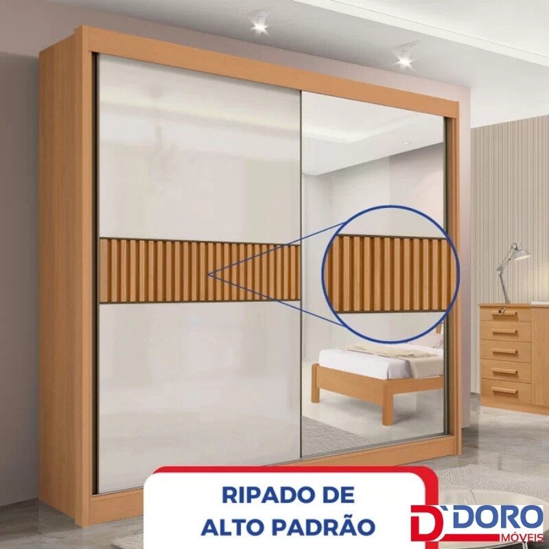 Guarda-roupa Casal 2,20m Titanium Cinamomo/Off Ripado 2 Portas 6 Gavetas 100% MDF - D Doro - Imagem 10