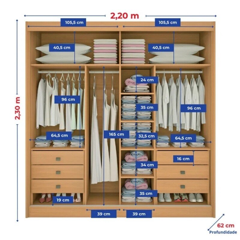 Guarda-roupa Casal 2,20m Titanium Cinamomo/Off Ripado 2 Portas 6 Gavetas 100% MDF - D Doro - Imagem 6