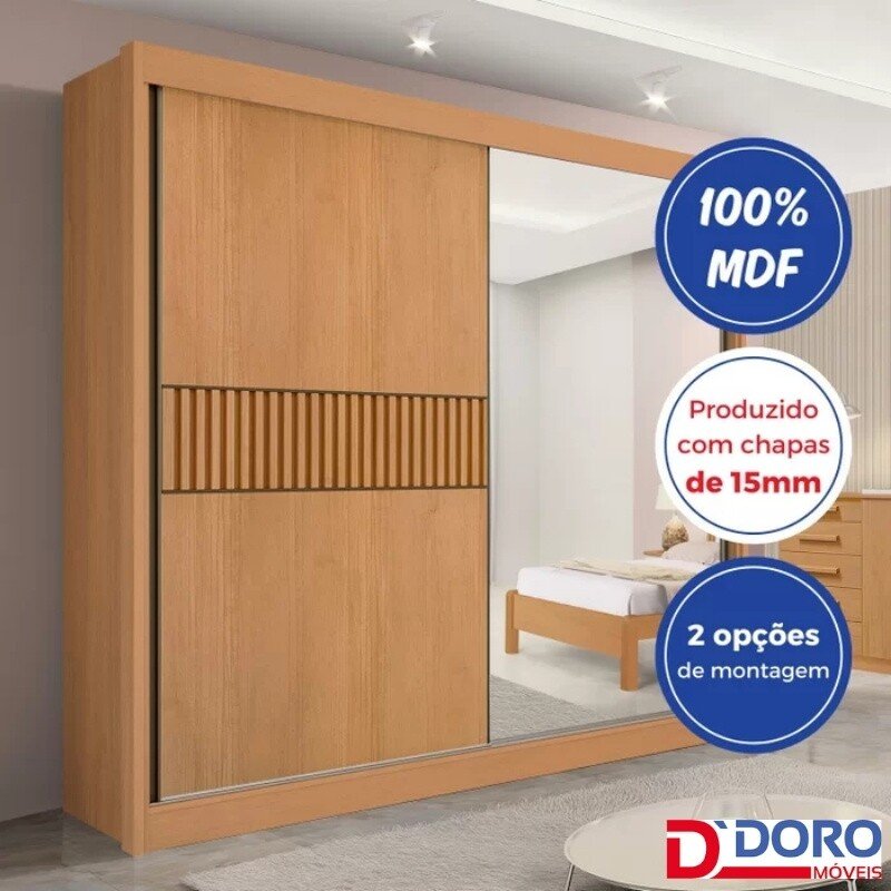 Guarda-roupa Casal 2,20m Titanium Cinamomo/Off Ripado 2 Portas 6 Gavetas 100% MDF - D Doro - Imagem 9