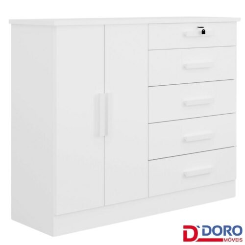 Cômoda 1,36m New Athos Branco 5 Gavetas e Sapateira - D Doro