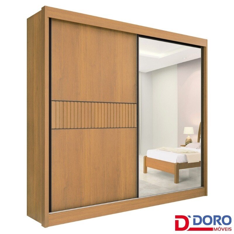 Guarda-roupa Casal 2,20m Titanium Cinamomo/Off Ripado 2 Portas 6 Gavetas 100% MDF - D Doro - Imagem 2