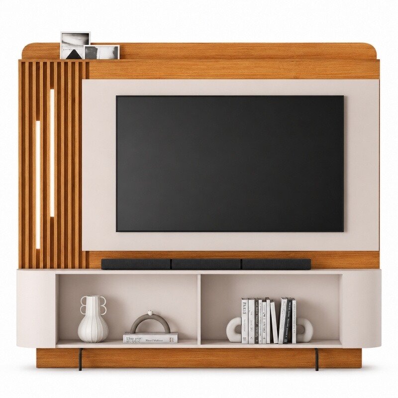 Home 1,82m Dominus Candian Cinamomo/Off White com Detalhe Ripado e LED para TV até 65" - JCM - Imagem 2