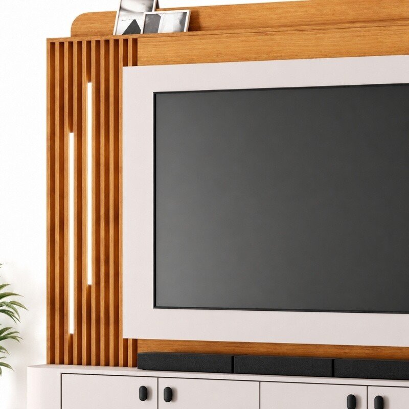 Home 1,82m Dominus Candian Cinamomo/Off White com Detalhe Ripado e LED para TV até 65" - JCM - Imagem 5