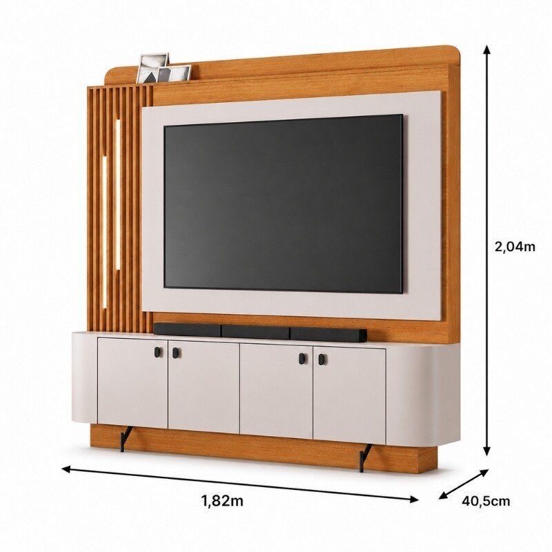 Home 1,82m Dominus Candian Cinamomo/Off White com Detalhe Ripado e LED para TV até 65" - JCM - Imagem 7