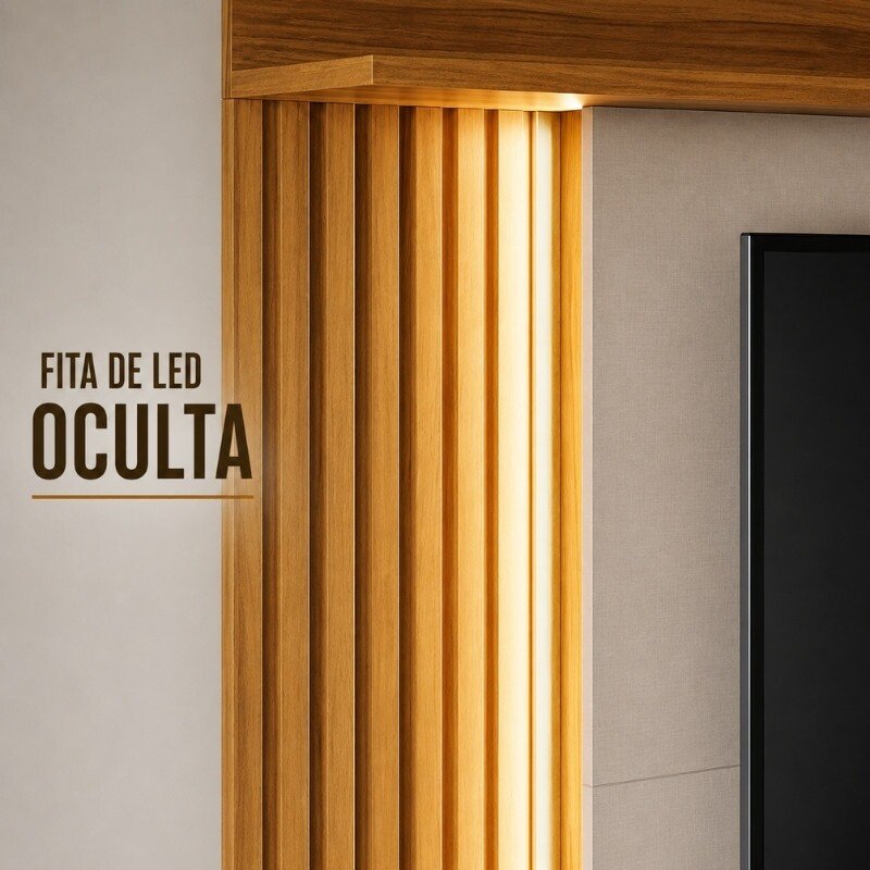 Home 1,83m NT 1400 Freijó/Preto com Detalhe Ripado e LED para TV até 60" - Notável - Imagem 5