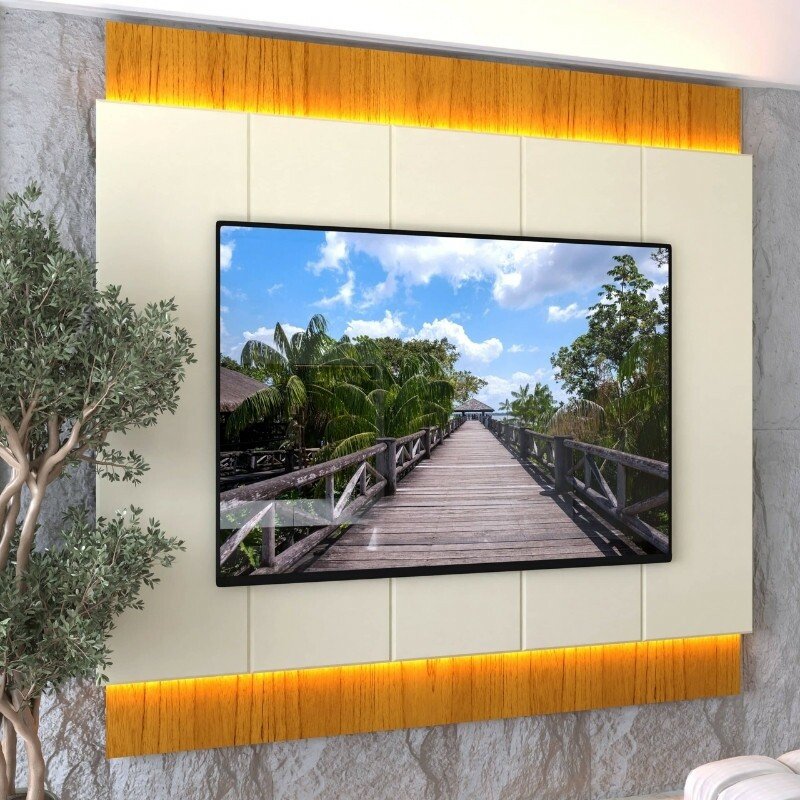 Painel 2,18m Magnífico 220 Nature/Off com LED e Detalhe Ripado para TV até 85" - Gelius - Imagem 3
