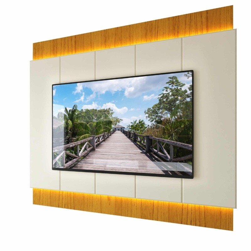 Painel 2,18m Magnífico 220 Nature/Off com LED e Detalhe Ripado para TV até 85" - Gelius - Imagem 4