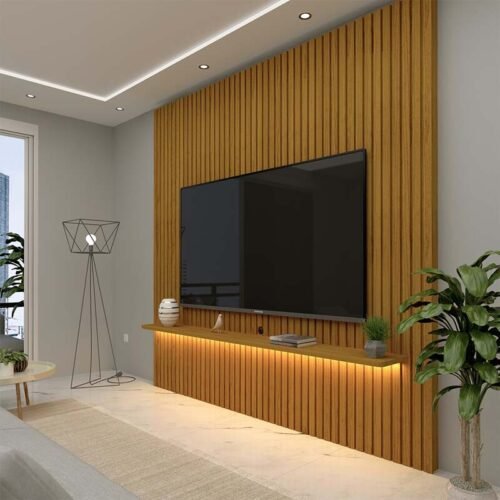 Painel 1,85m Nobre Naturale com Detalhe Ripado e LED 100% MDF para TV até 75" - Gelius