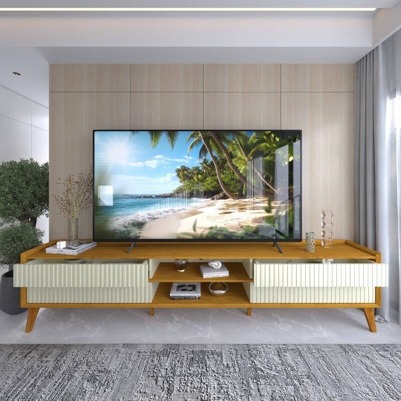 Rack 2,12m Magnífico 212 Nature/Off com Detalhe Ripado para TV até 85" - Gelius - Imagem 13