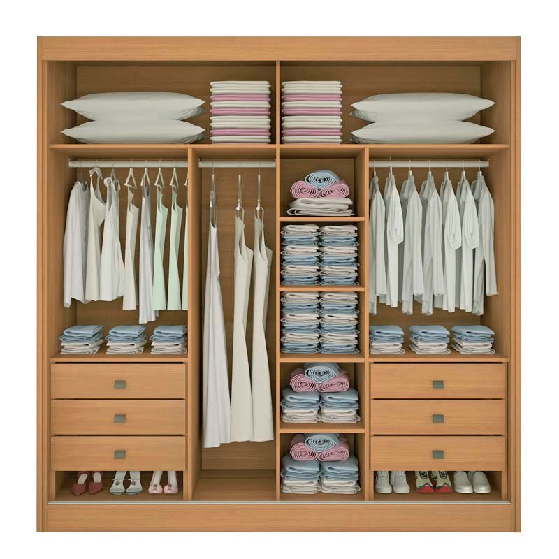 Guarda-roupa Casal 2,20m Titanium Cinamomo/Off Ripado 2 Portas 6 Gavetas 100% MDF - D Doro - Imagem 5