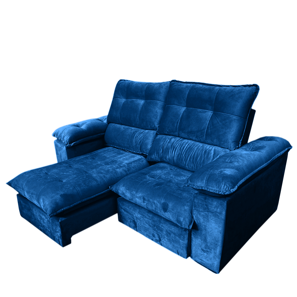 Sofa Retratil e Reclinavel Suica 2,10 m Veludo Azul - LEO DECOR (PROMOÇÃO - LEVE AVARIA) - Imagem 2