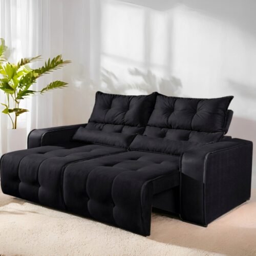 Sofá Retrátil e Reclinável Premier/Minas 2,00 m Veludo Preto 509 - DECORAR ESTOFADOS