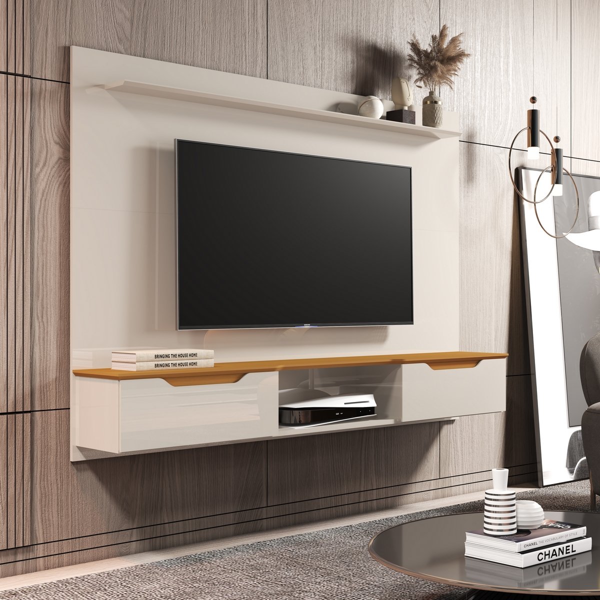 Painel até 75" Studio 2.18 Off White/Cedro - EDN MÓVEIS - Imagem 2