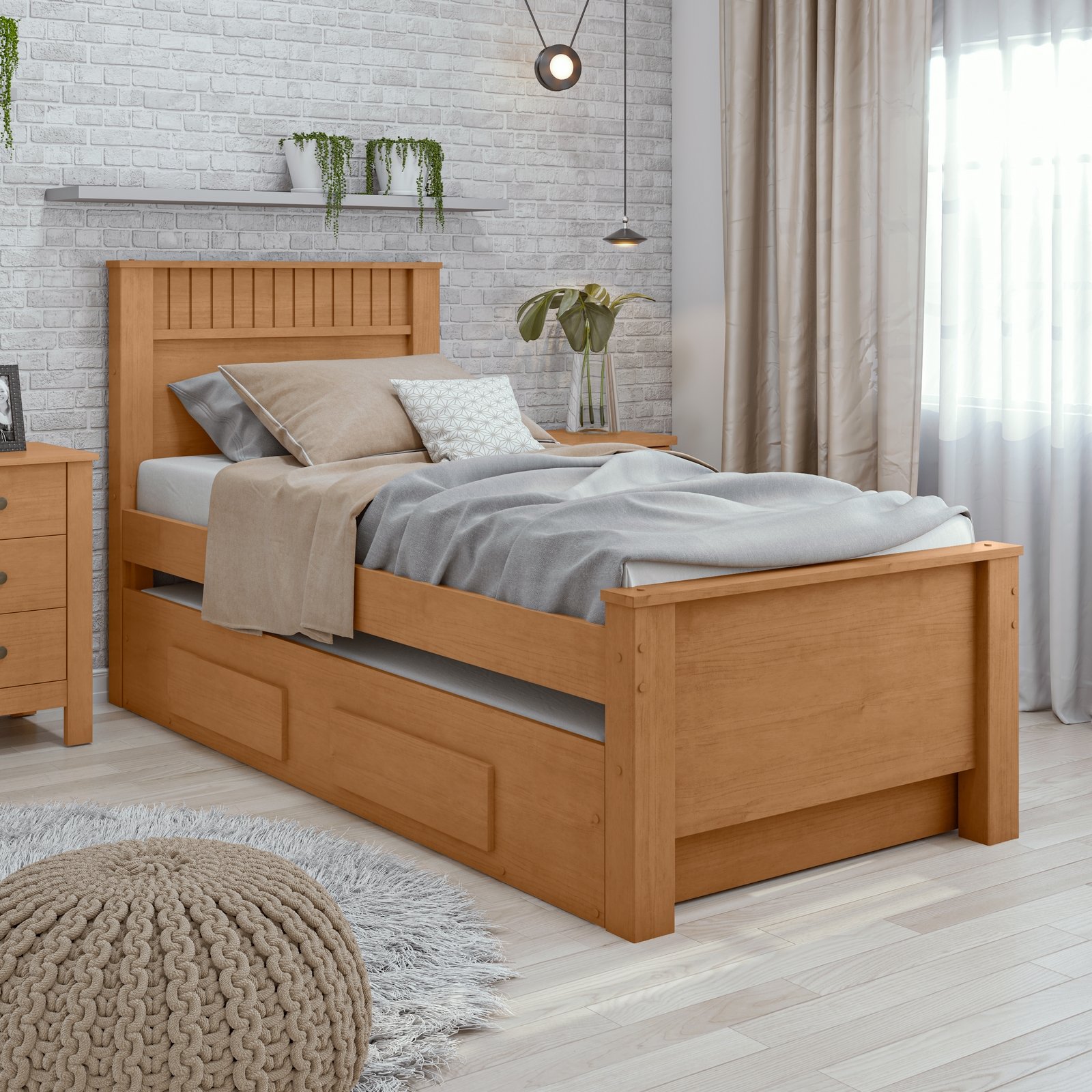 Cama Solteiro Athenas com Auxiliar Amêndoa Clean/Off White/Amêndoa Clean – LOPAS - Imagem 3