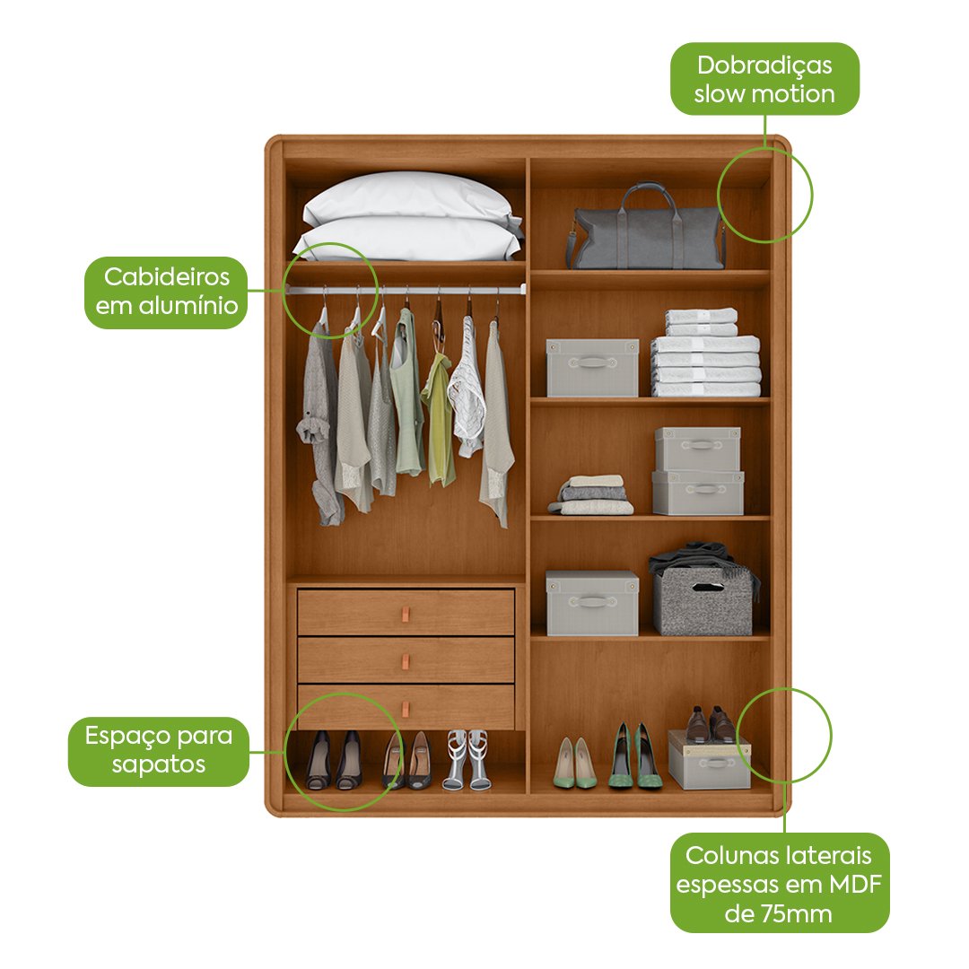 Guarda-Roupa 4 Portas Loop 1,84 m Amêndoa Clean/Off White - LOPAS - Imagem 4