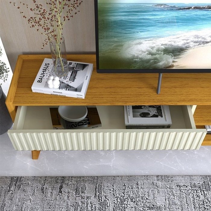 Painel até 85″ Nobre 230 Off White + Rack Magnífico Naturale/Off White – GELIUS - Imagem 3