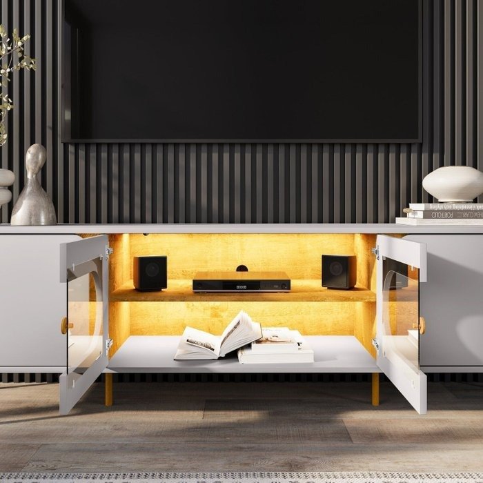 Rack até 75" Juquehy Off White/Naturale - BECHARA - Imagem 2