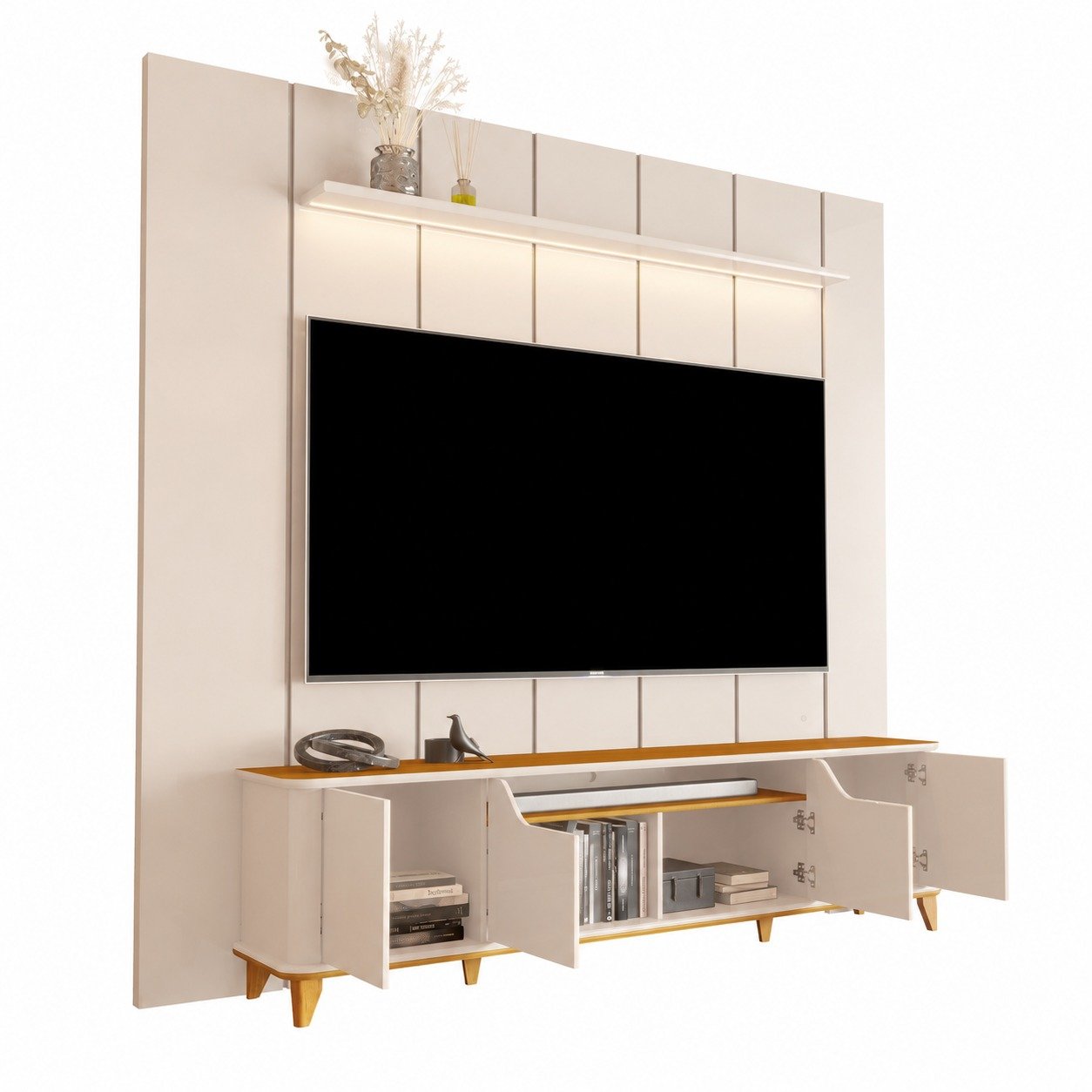 Painel até 75″ Lumi 2.19 Off White + Rack Aron Off White/Cedro – EDN MÓVEIS - Imagem 5