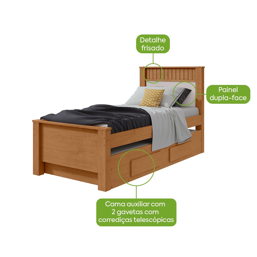 Cama Solteiro Athenas com Auxiliar Amêndoa Clean/Off White/Amêndoa Clean – LOPAS - Imagem 5