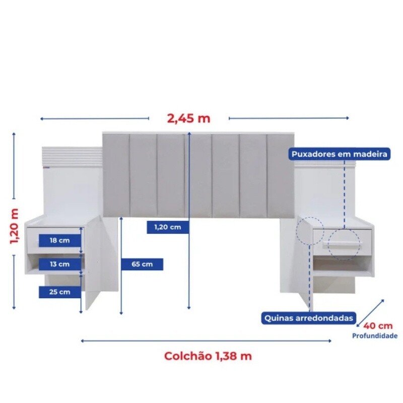 Cabeceira Casal 1,40m Íris Cinamomo/Off Larg. 1.40m Acolchoada Linho Bege e Detalhe Ripado - D Doro - Imagem 3