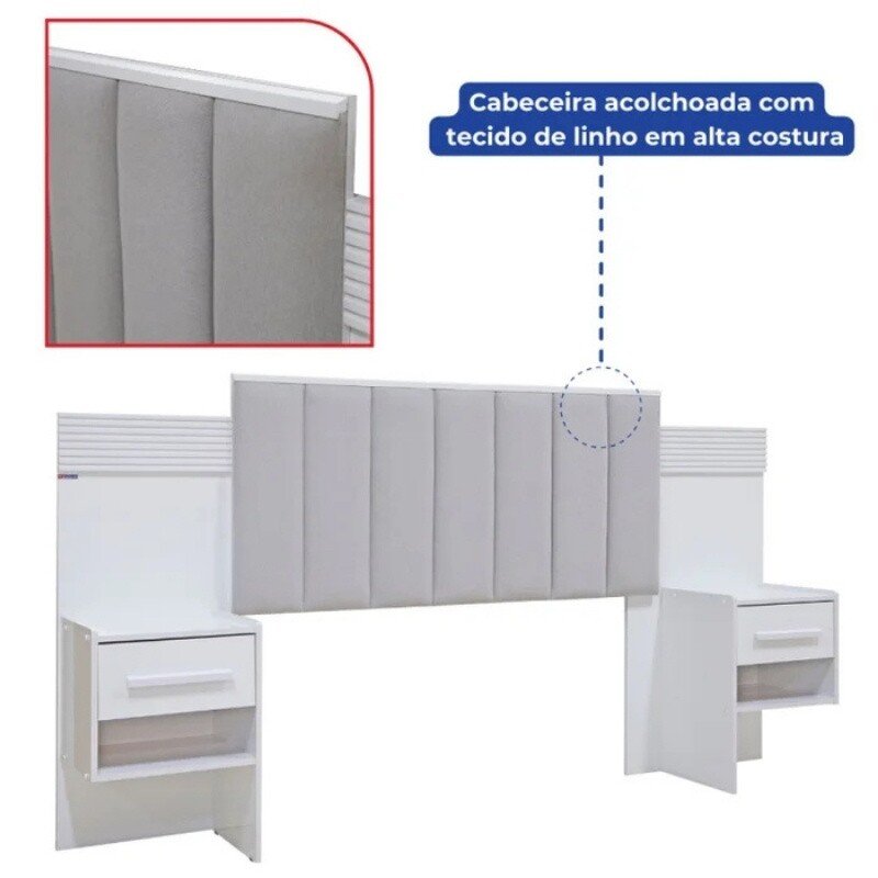 Cabeceira Casal 1,40m Íris Cinamomo/Off Larg. 1.40m Acolchoada Linho Bege e Detalhe Ripado - D Doro - Imagem 7