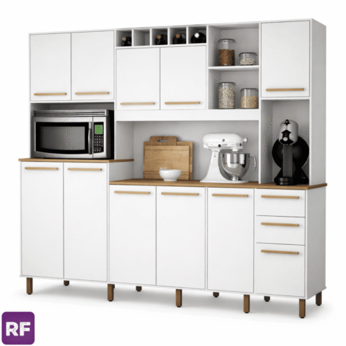 Armário de Cozinha 2,18m Petra Branco/Cinamomo - Valdemóveis