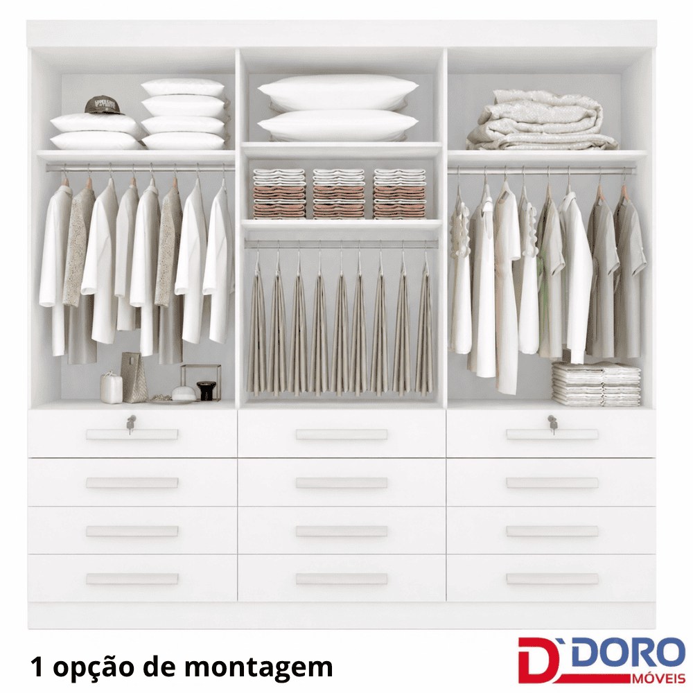 Guarda-roupa Casal 2,40m Mônaco Plus Branco 6 Portas 12 Gavetas 100% MDF - D Doro - Imagem 2