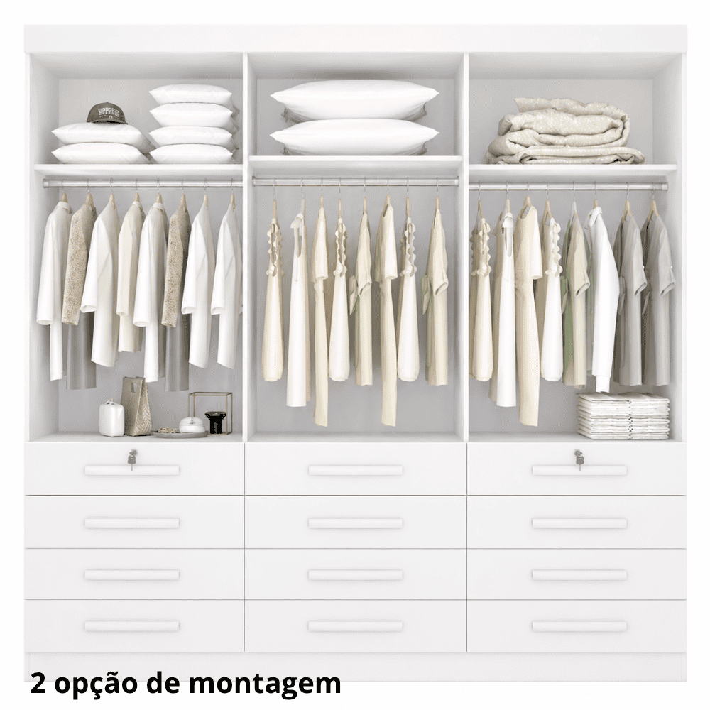 Guarda-roupa Casal 2,40m Mônaco Plus Branco 6 Portas 12 Gavetas 100% MDF - D Doro - Imagem 3
