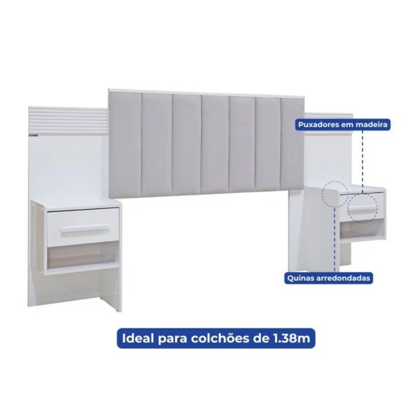 Cabeceira Casal 1,40m Íris Cinamomo/Off Larg. 1.40m Acolchoada Linho Bege e Detalhe Ripado - D Doro - Imagem 5