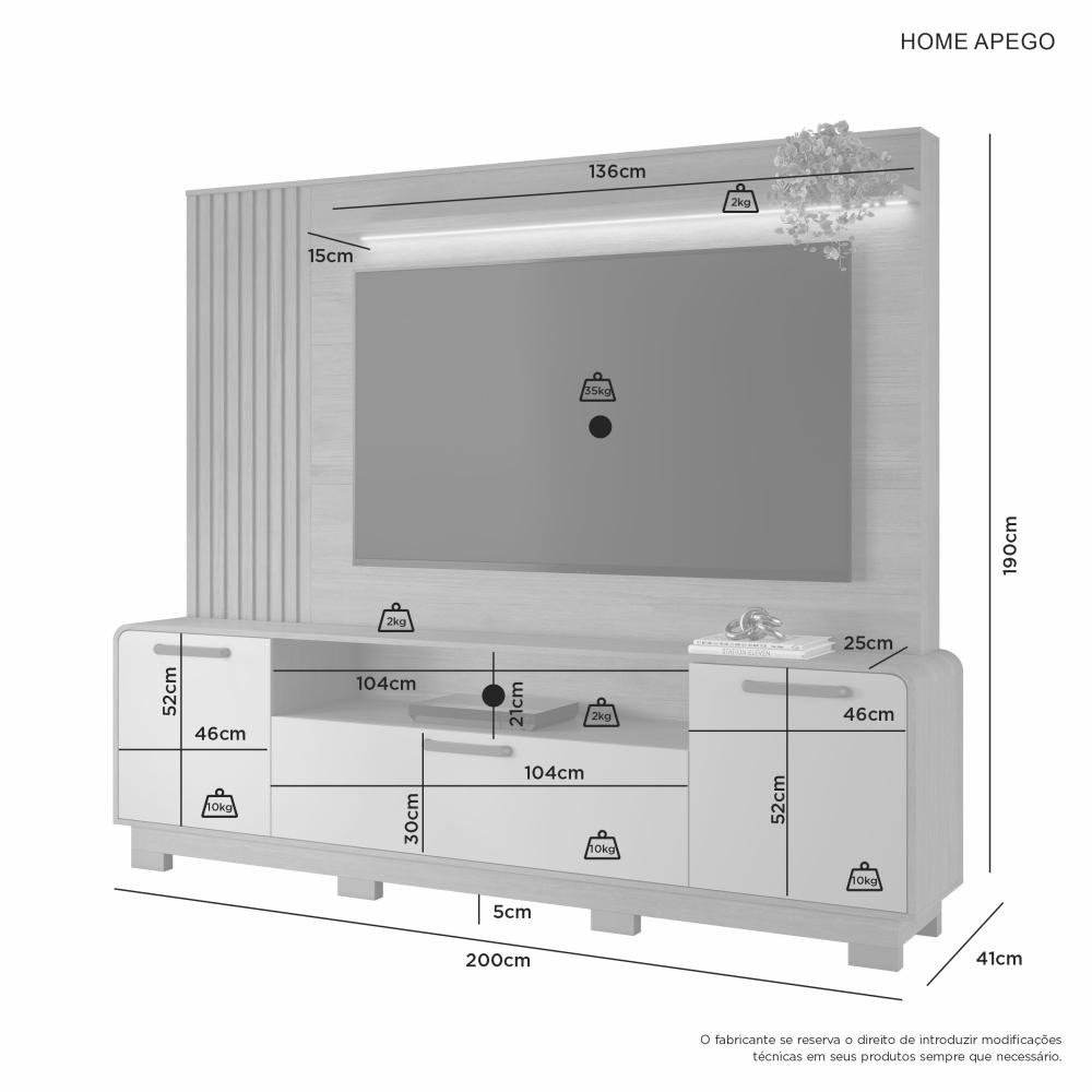 Home até 65" Apego Cinamomo/Off White - JCM MOVELARIA - Imagem 4