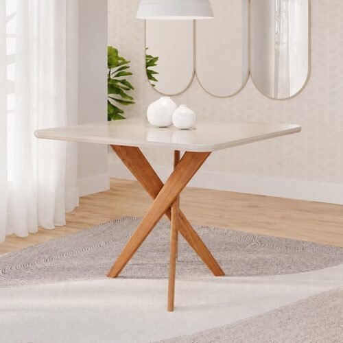 Mesa Cacau 95 (C/Vidro) Madeira/Off White - CIMOL