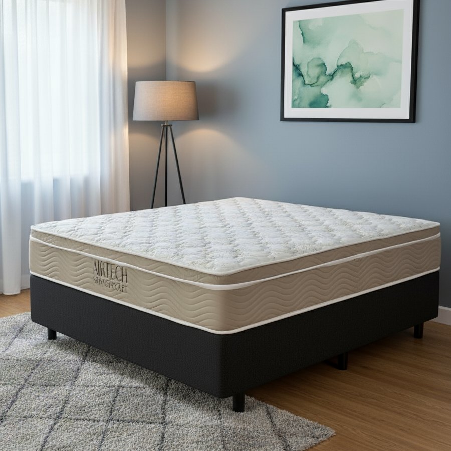 Colchão Casal Airtech Springpocket 25 cm D26 Molas Ensacadas + Base Simples Corino Preto – ORTOBOM + BIOSTAR
