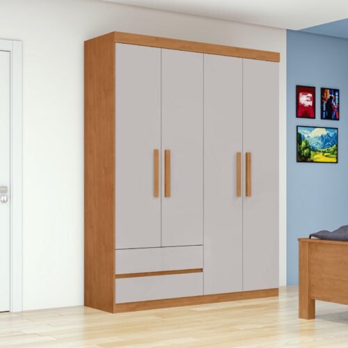Guarda-Roupa 4 Portas Zeus 1,19 m Amêndoa Clean/Off White - LOPAS