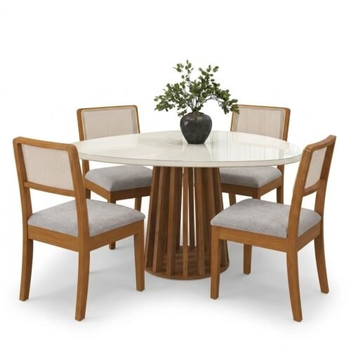 Alternative view of Mesa Lavanda BA45 135 Canela/Off White com 4 Cadeiras Lola 2CMM004CA Linho Gelo A077A – KAPPESBERG