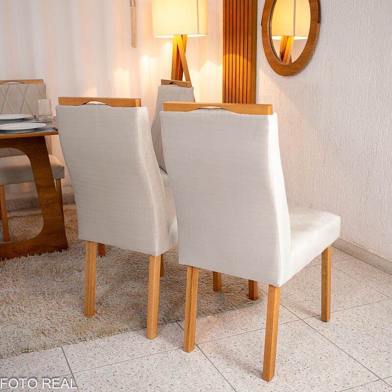 Caixa 2 Cadeiras Lisboa Veludo Bege 512 Estrutura Madeira Art Assento - Entregue Montada - Imagem 2