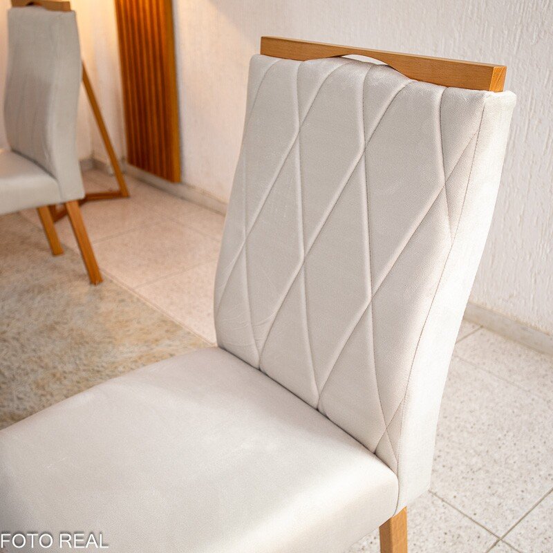 Caixa 2 Cadeiras Lisboa Veludo Bege 512 Estrutura Madeira Art Assento - Entregue Montada - Imagem 4