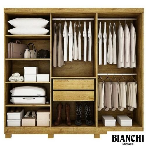 Alternative view of Guarda-roupa 1,80m Sergipe Nature/Off 6 Portas 2 Gavetas 100% MDF com Pés - Bianchi