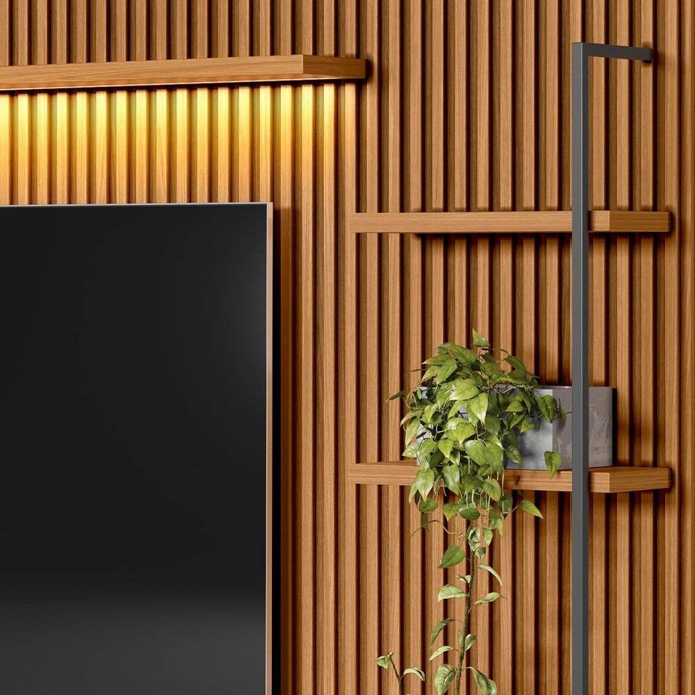 Painel + Rack + Dois Módulos Laterais Ouro Preto Nature/Off White - LINEA BRASIL - Imagem 7