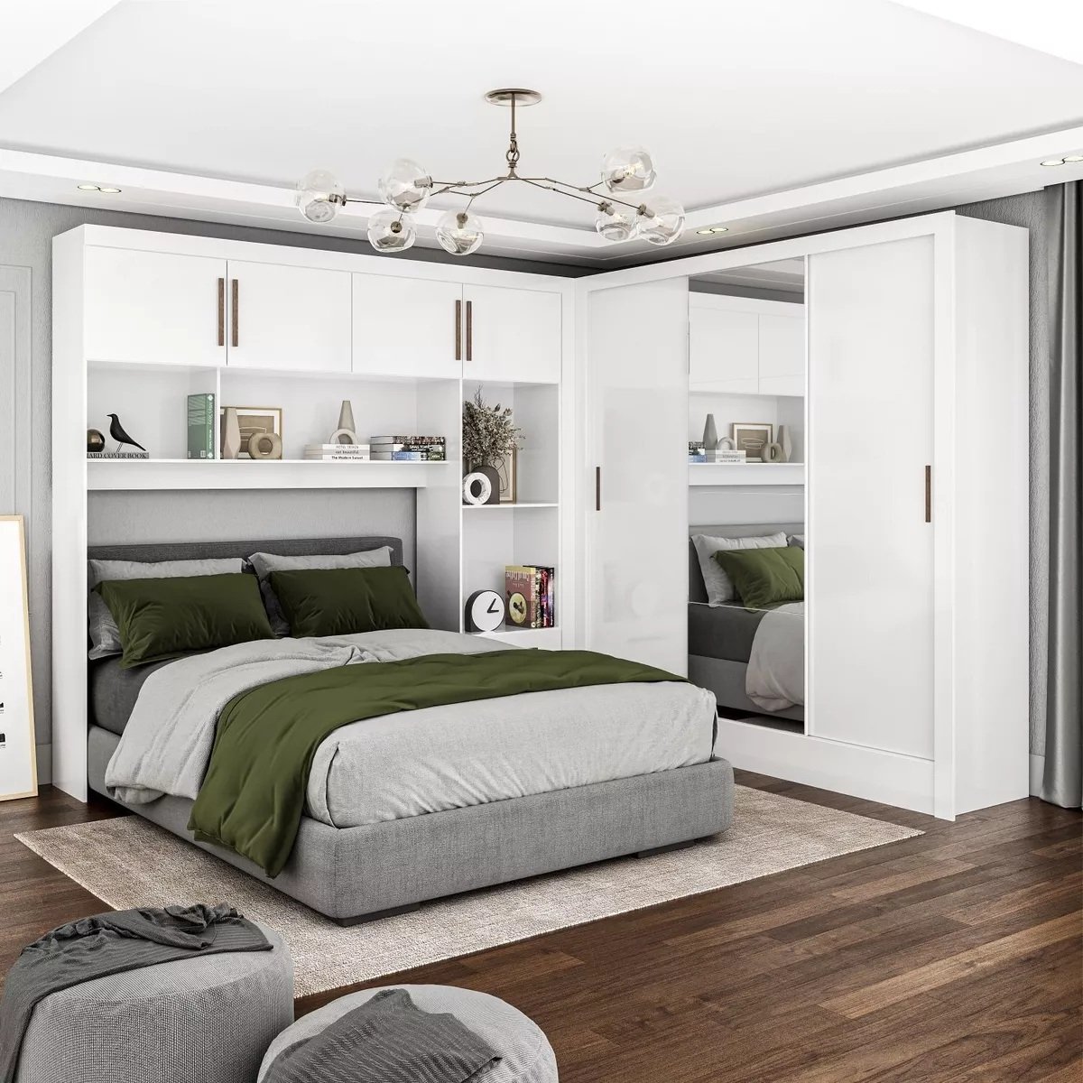 Modulado 4 Portas + Guarda-Roupa 3 Portas Dubai/Santiago Plus Branco – CARIOCA MÓVEIS