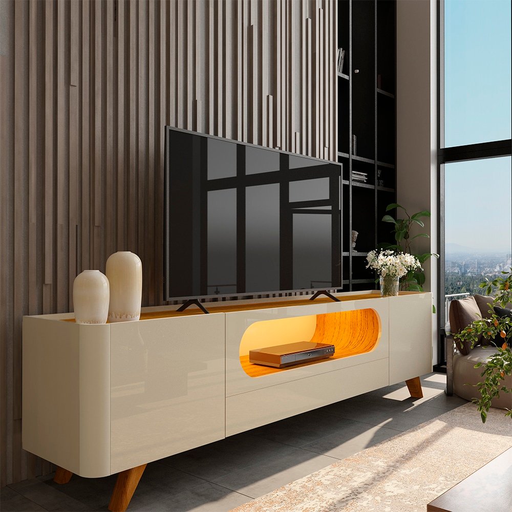 Rack Nobre 210 (Pes de Madeira) Off White/Naturale - GELIUS
