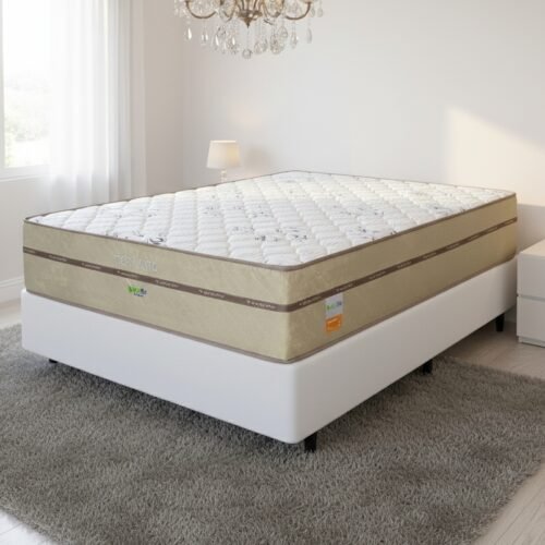 Colchão Casal Toronto 30 cm D28 Molas Ensacadas + Base Simples Corino Branco – ECOTEC + BIOSTAR
