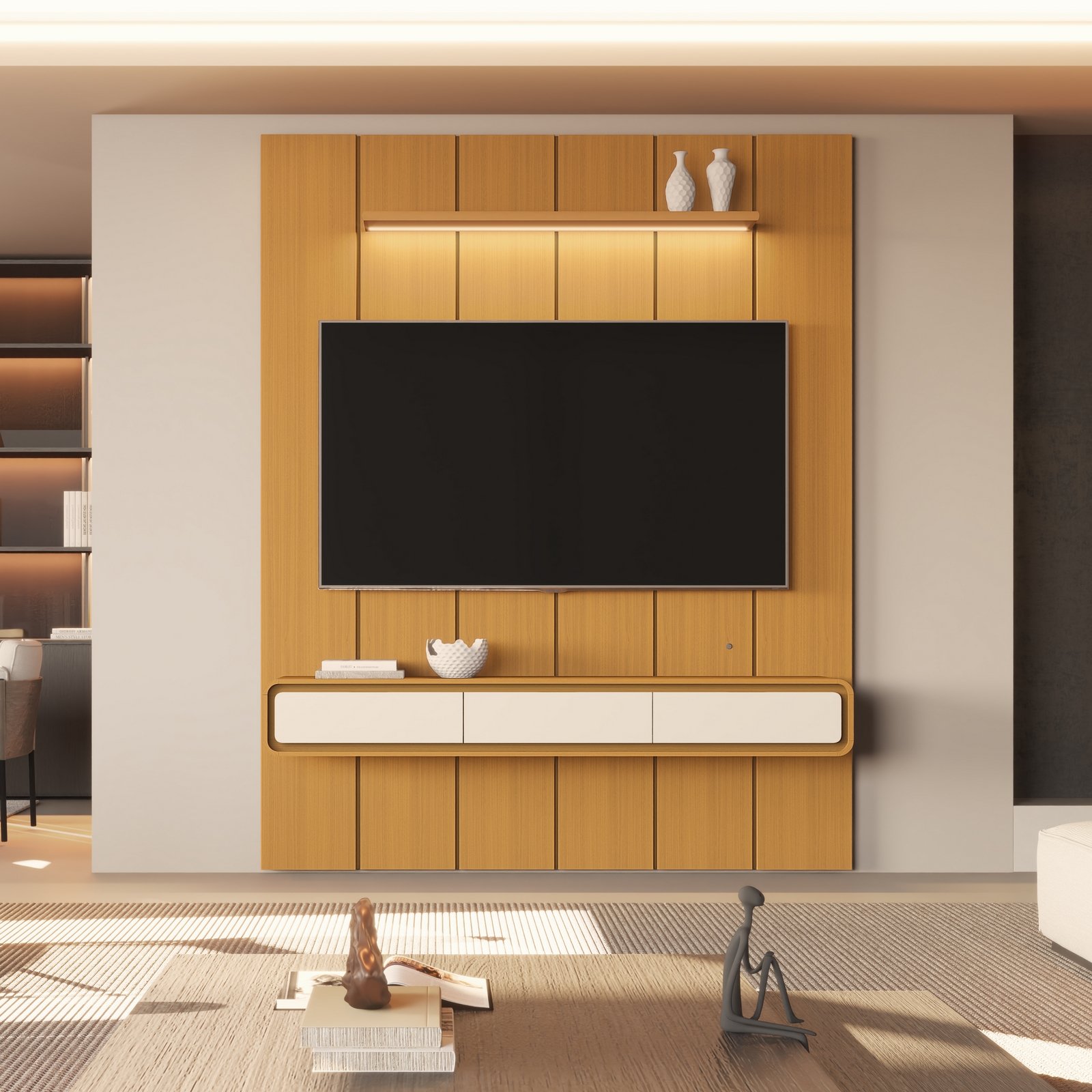 Painel até 75″ Lumi 1,88 m Cedro + Nicho Liv 1,80 Cedro/Off White – EDN MÓVEIS - Imagem 3