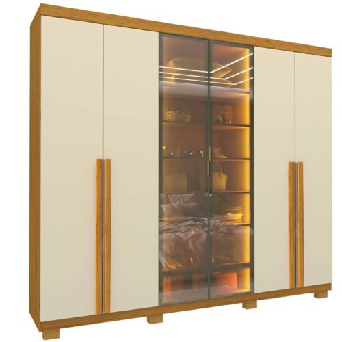 Alternative view of Guarda-Roupa Imperatriz 2,30 m 6 Portas/2 Reflecta Naturale/Off White - GELIUS