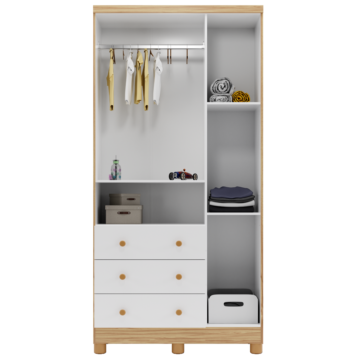 Guarda-Roupa 3 Portas Tedy + Berço Americano Uli + Cômoda Tedy Branco Brilho/Amêndoa - PEROBA MÓVEIS - Imagem 4