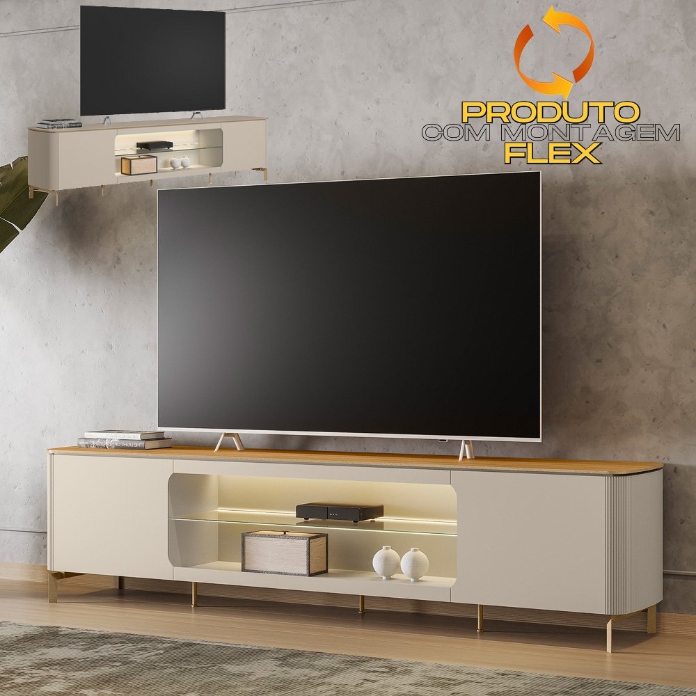 Rack ate 85" Santorini Off White/Tauari Fosco - LINEA BRASIL