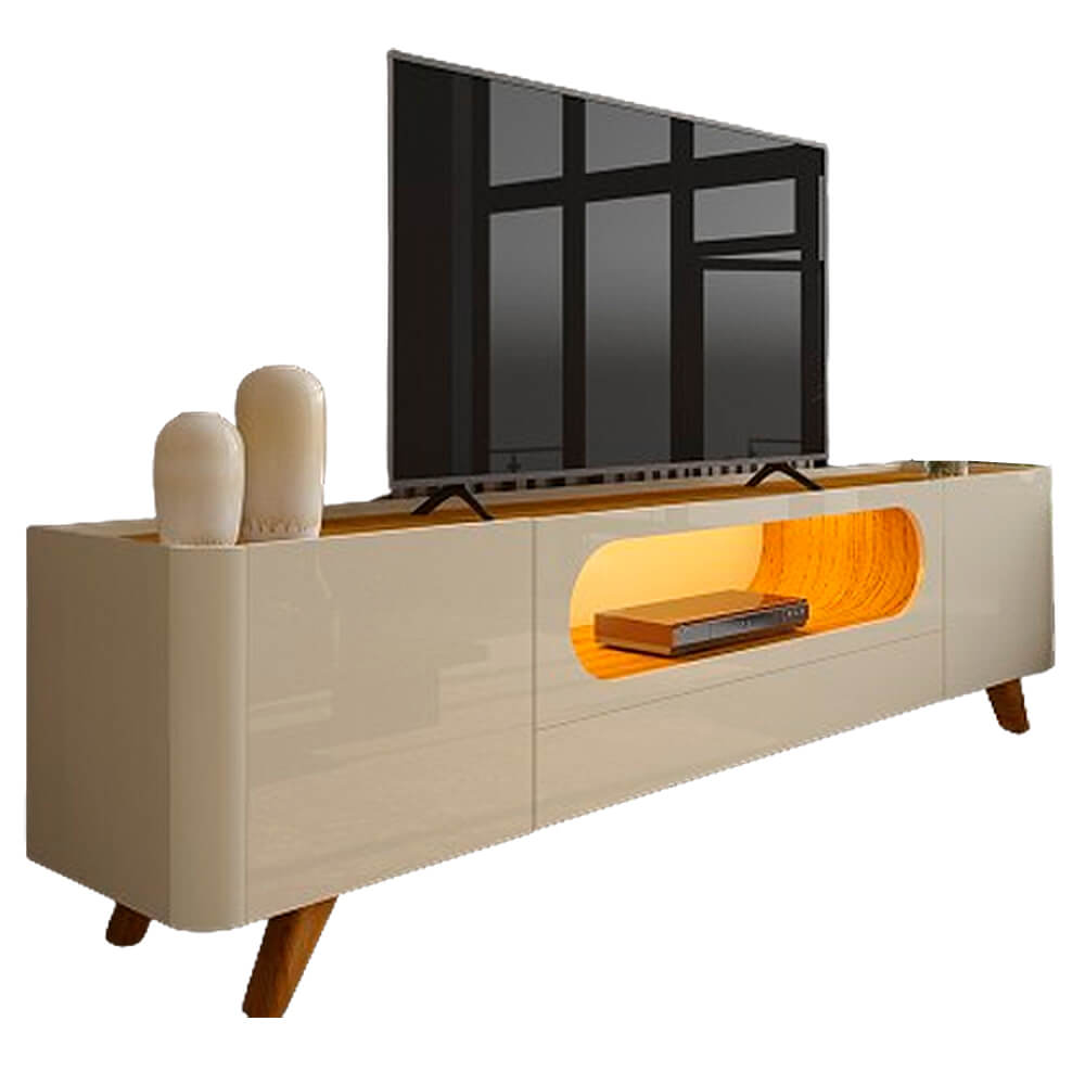 Rack Nobre 210 (Pes de Madeira) Off White/Naturale - GELIUS - Imagem 5