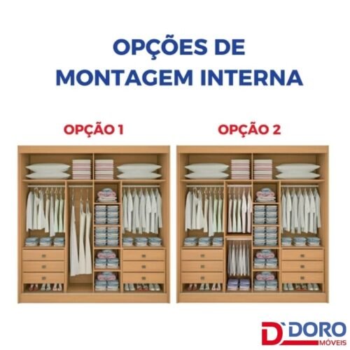 Alternative view of Guarda-roupa Casal 2,20m Titanium Branco Ripado 2 Portas 6 Gavetas 100% MDF com 1 Espelho - D Doro