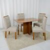 Mesa Salinas 120 (Tampo Londres s/ vidro) Cinamomo com 4 Cadeiras Sophia Linho Bege 200 – CEL MÓVEIS + WM DECOR